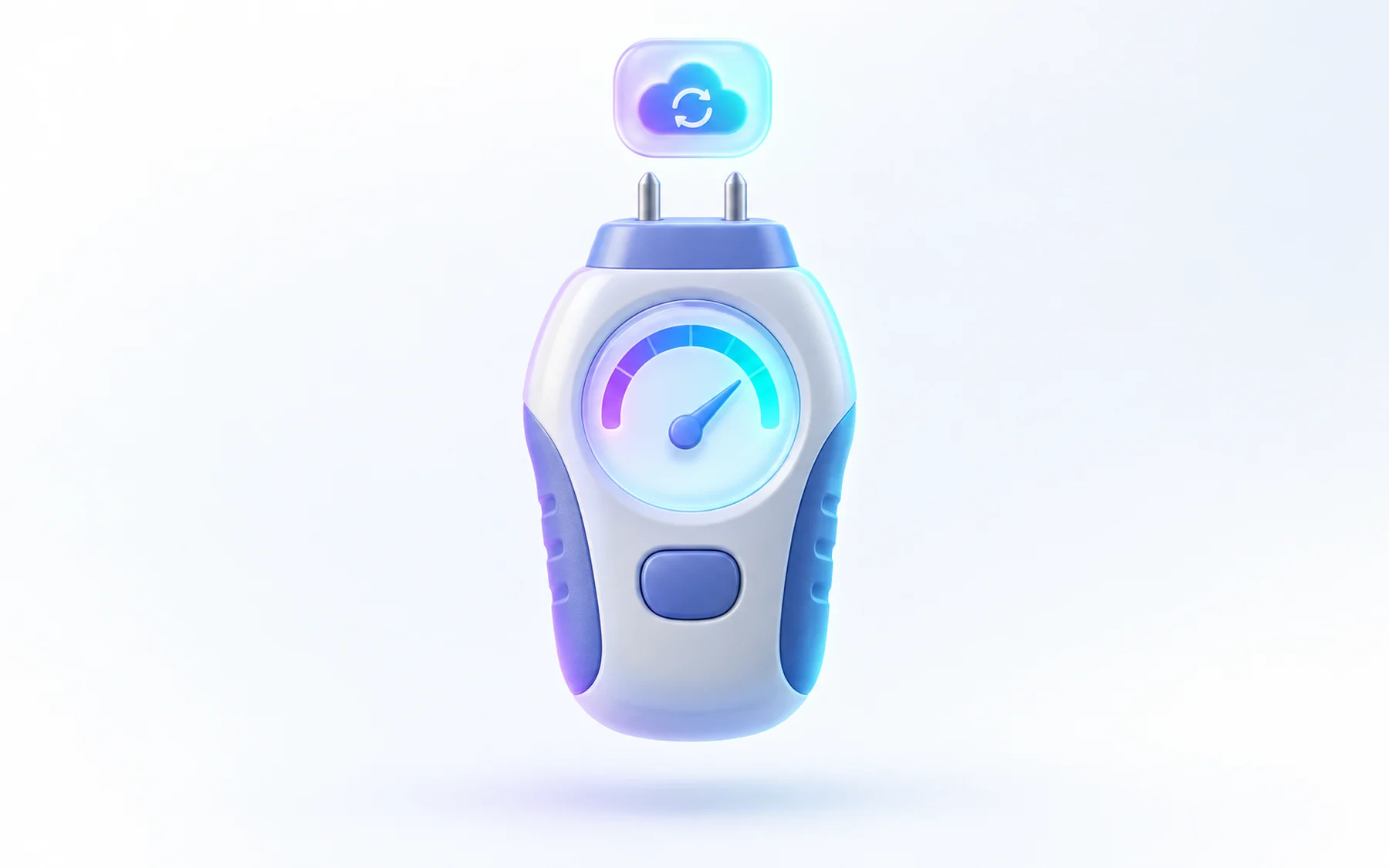 Illustration: A moisture meter with a glowing readout dial and a small notification badge hovering above it showing a synced update.