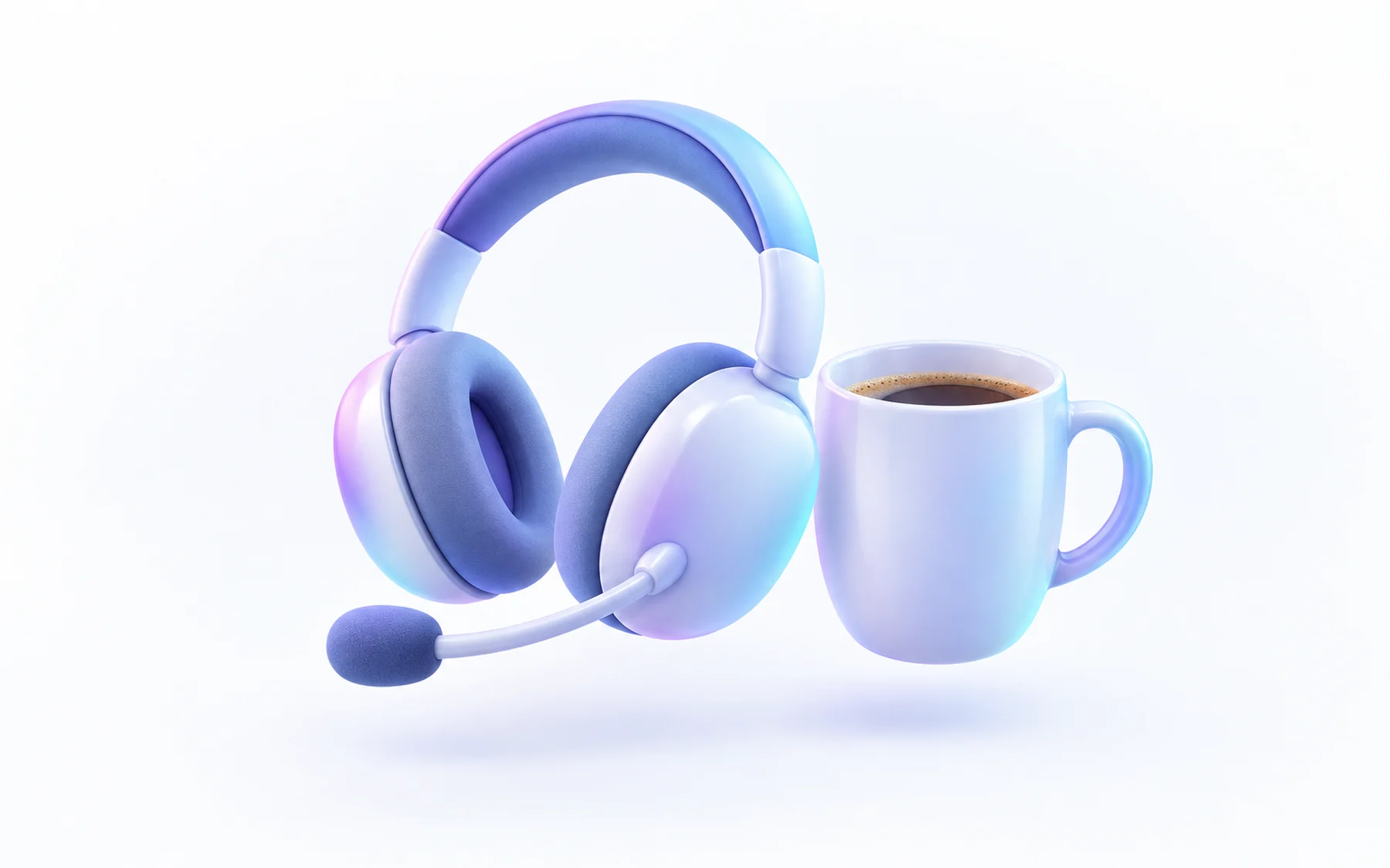 Illustration: a help desk headset with a boom microphone resting beside a mug of coffee.