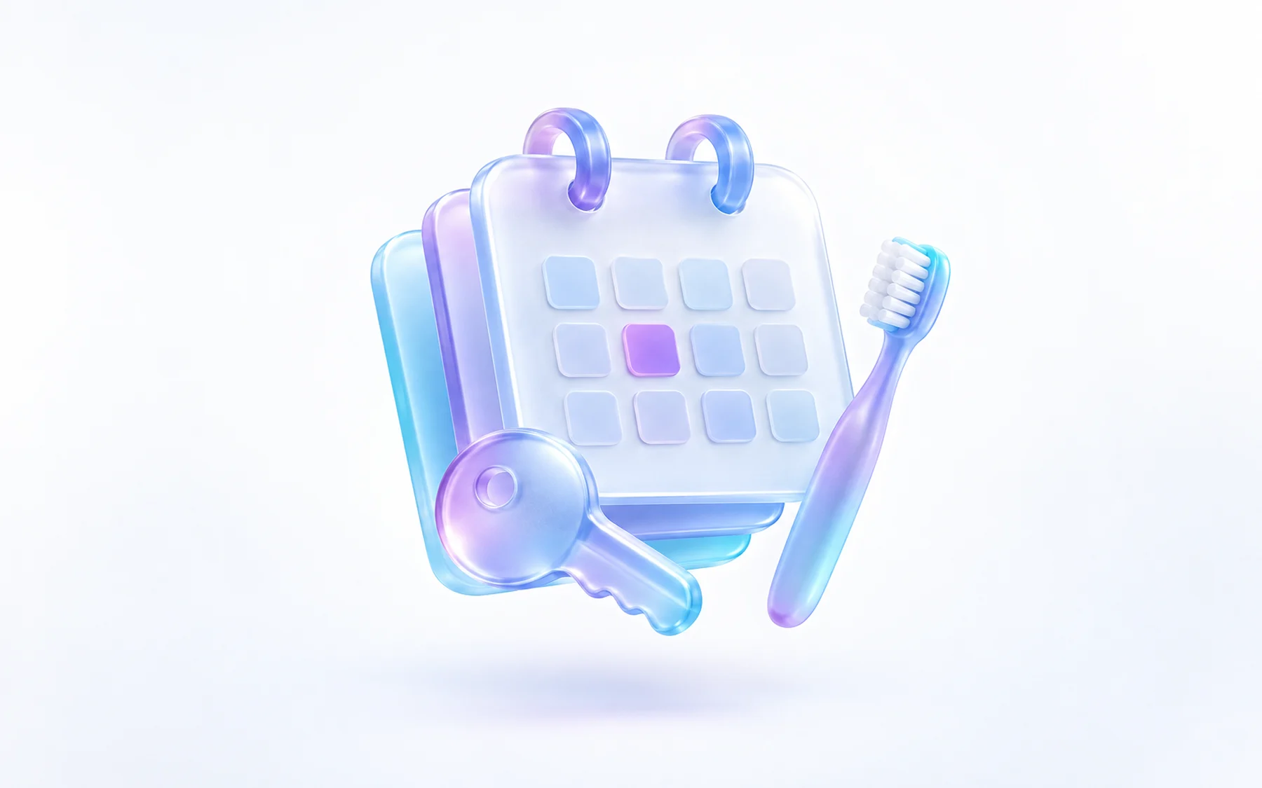 Illustration: stacked calendar tiles with a glass key and a toothbrush.