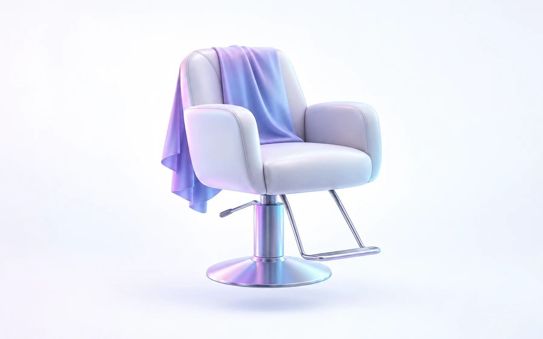 Illustration: an empty salon styling chair with a cape draped over its back.