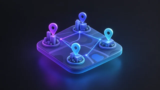 Illustration: a map tile with four location pins joined by linking lines